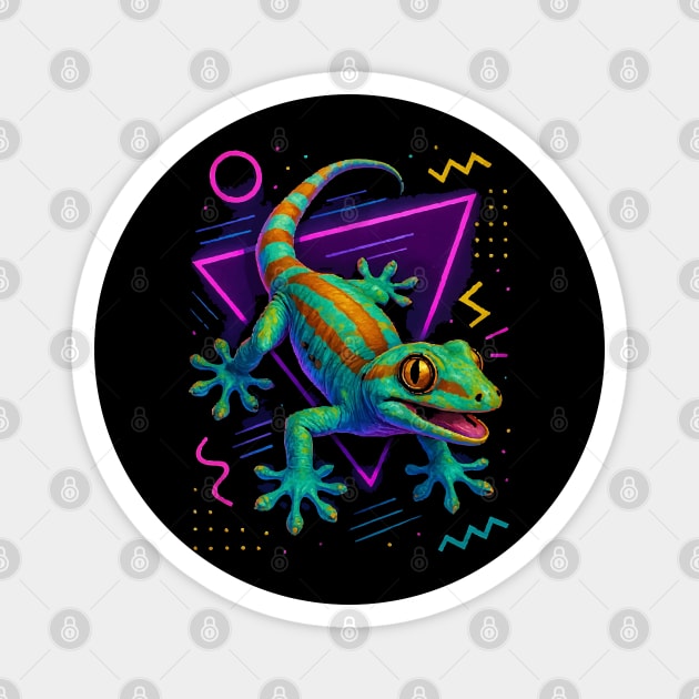 Retro Neon White Lined Gecko Magnet by Reptiq's Store